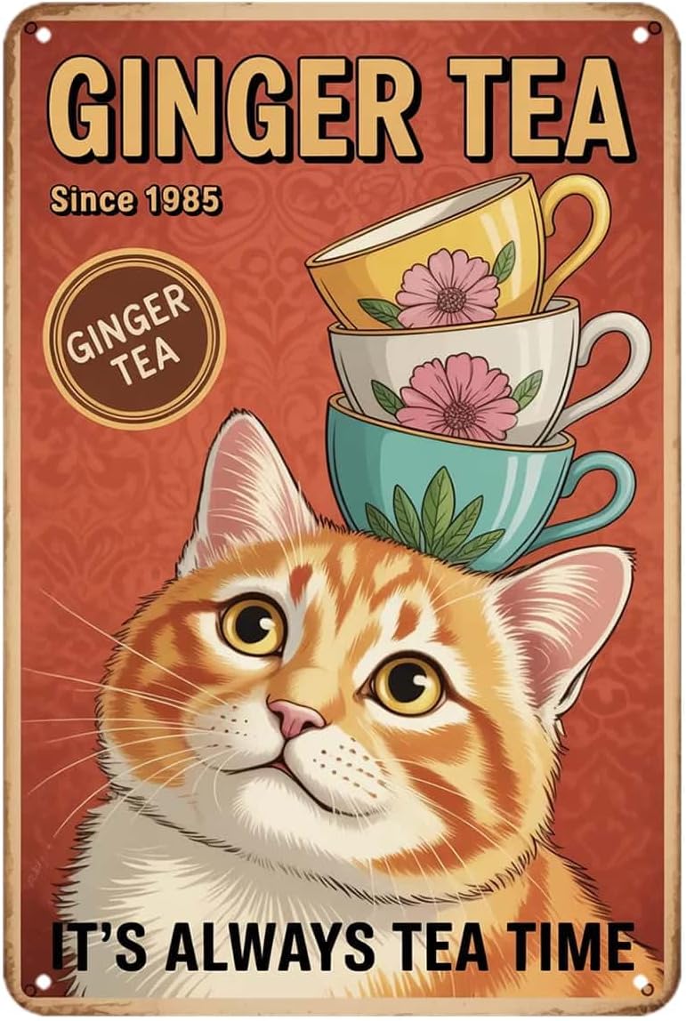 Ginger Tea - Милая табличка в виде кошки с